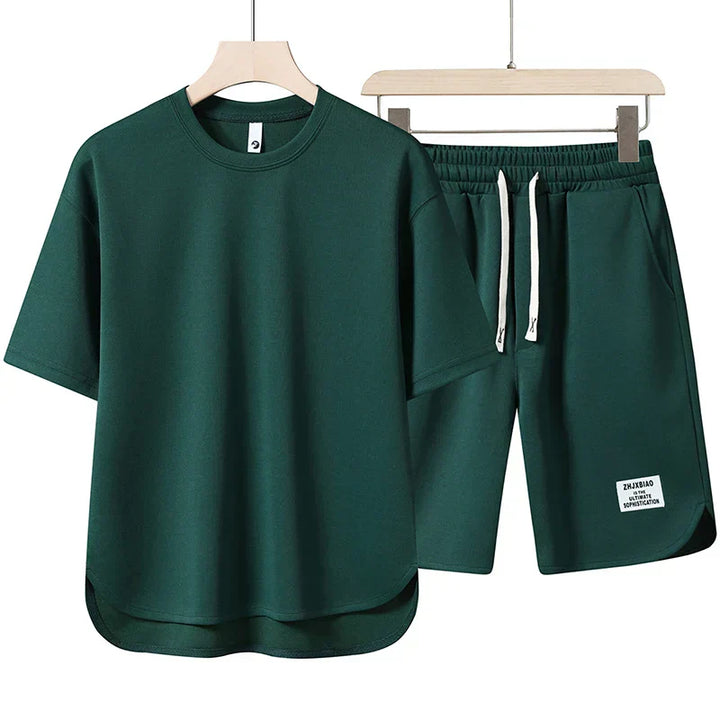 Men's Mesh Two-Piece Summer Set – Breathable Tee and Shorts – Apricot