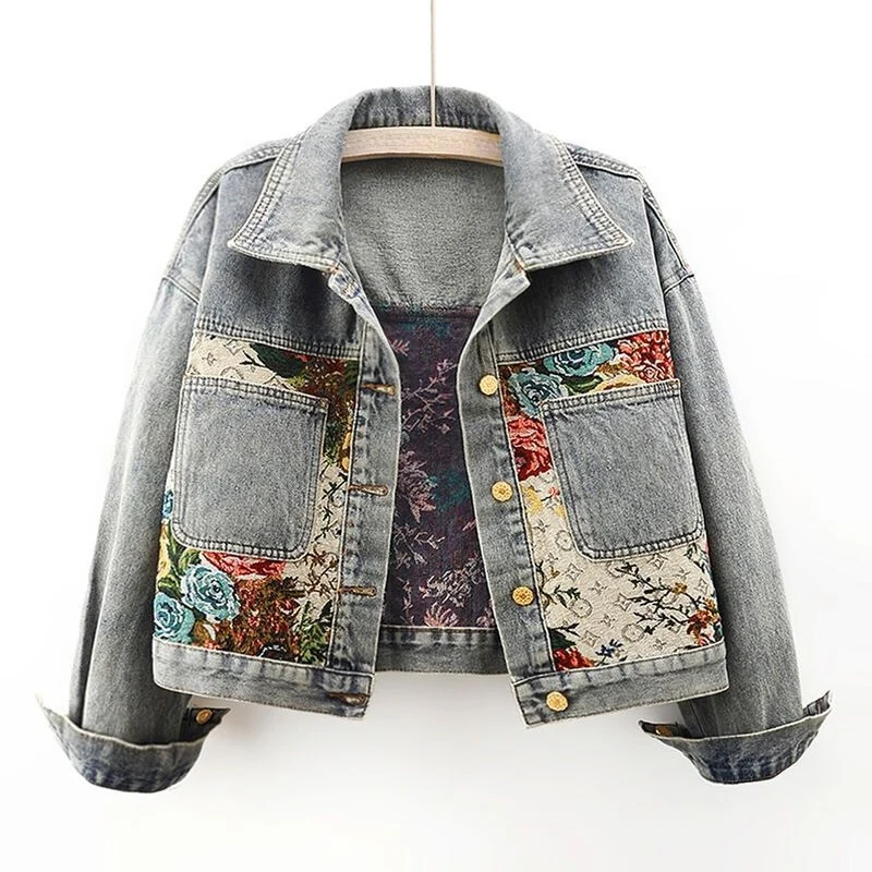 Women's Lyon Blossom Floral Denim Jacket – Organic Cotton – view 6