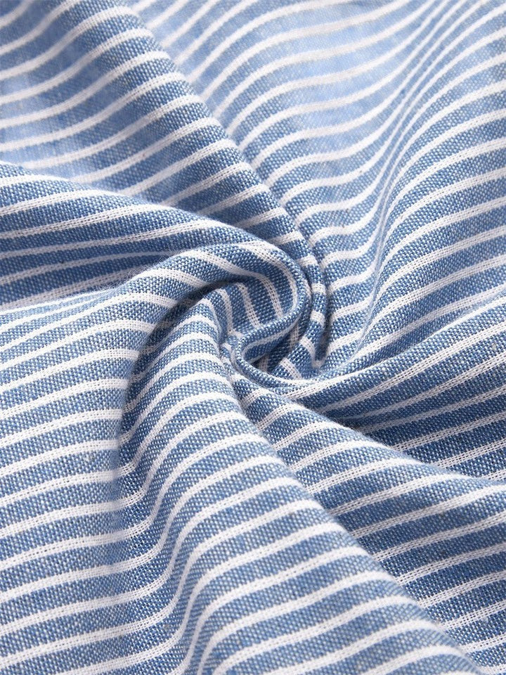 Women's Striped Midi Dress with Wooden Buttons - Effortless Summer