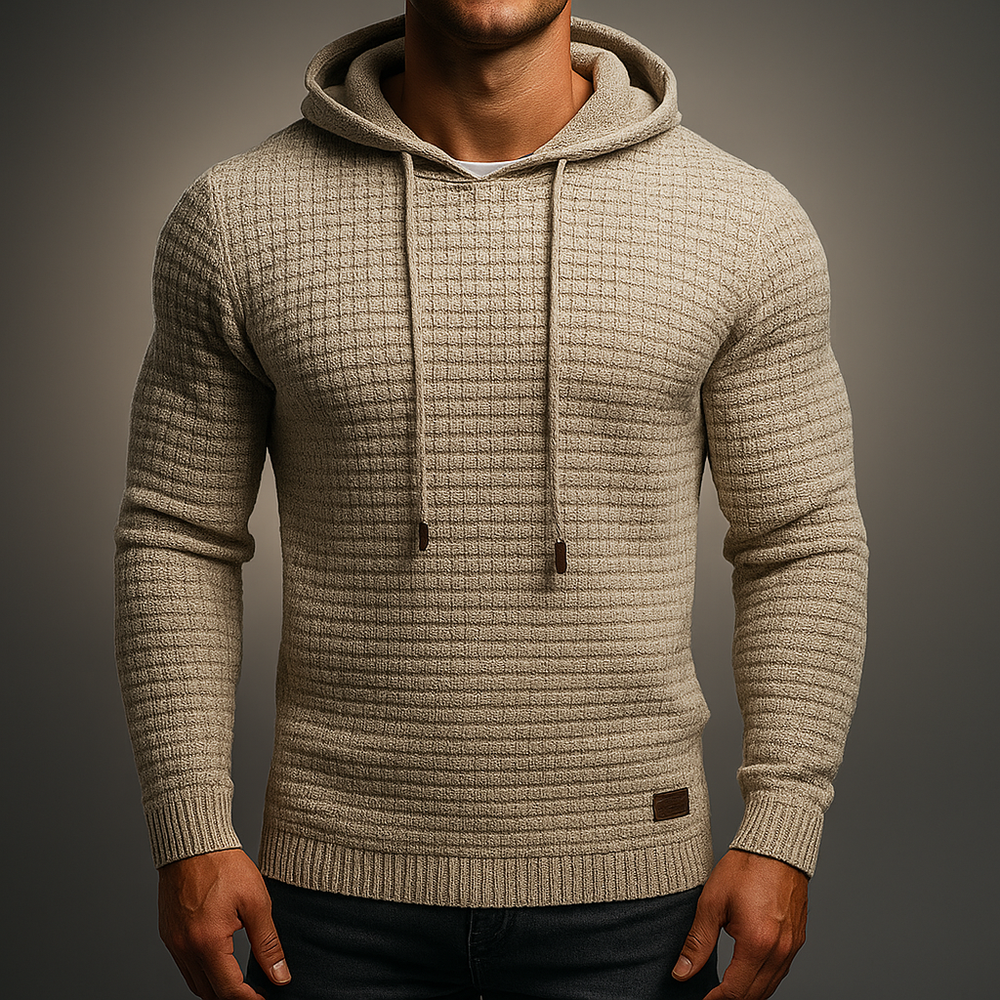 Men's Waffle-Knit Hoodie – Textured Cotton Hooded Top