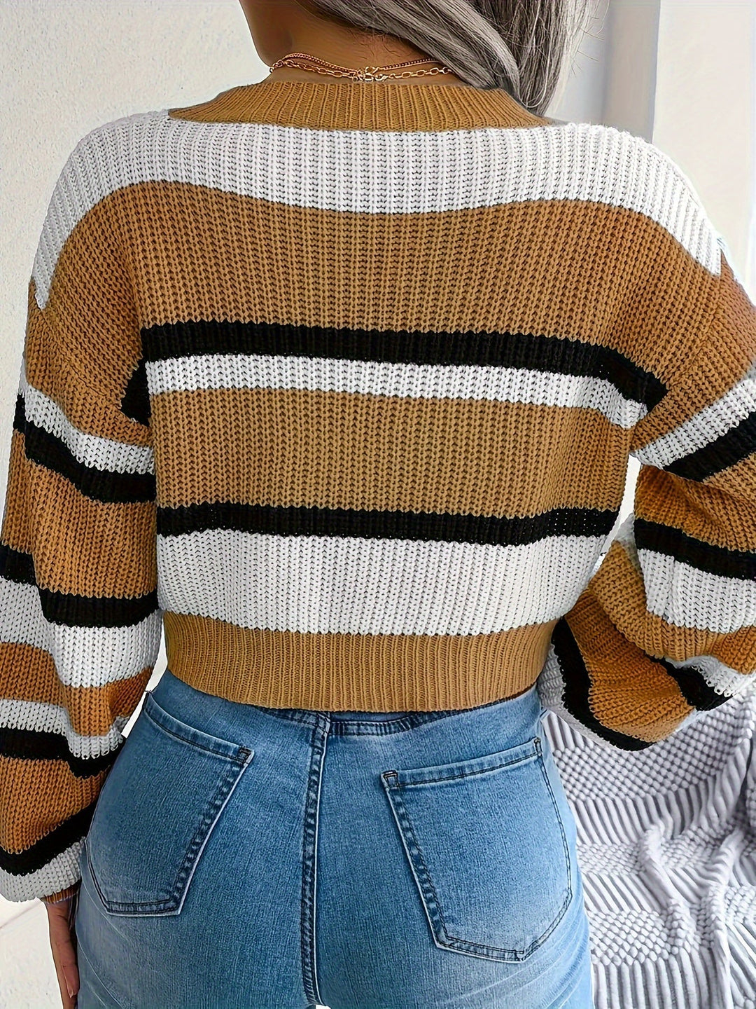Women's Cropped Knit Jumper – Soft Ribbed Spring Layer – view 10