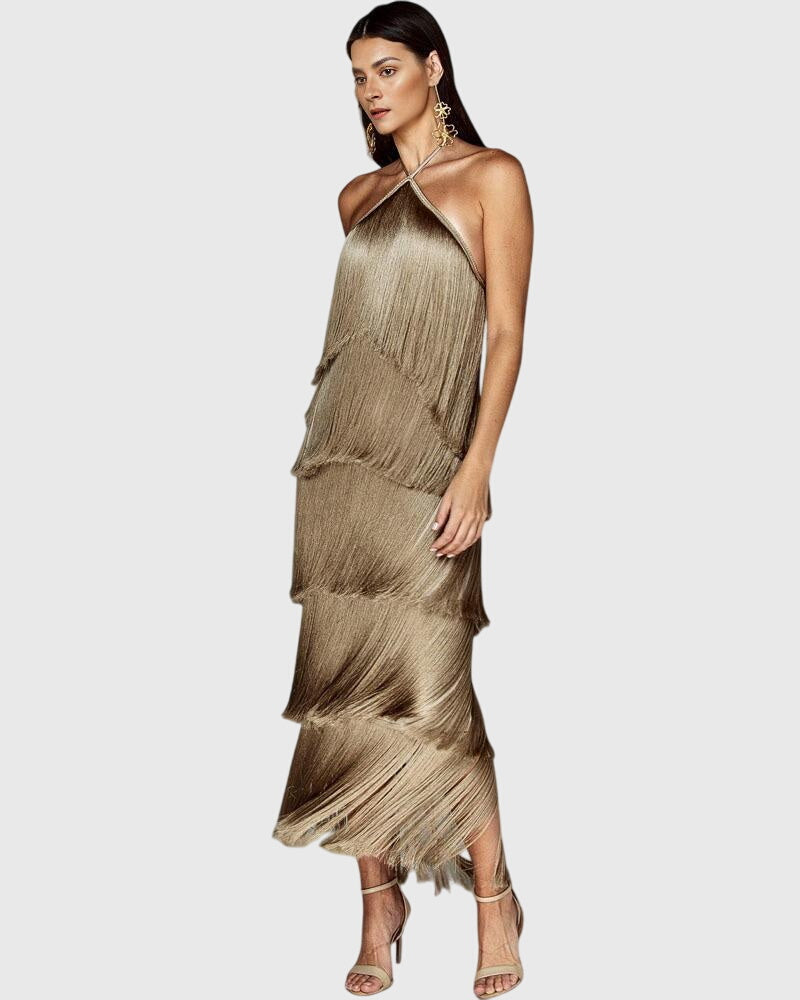 Women's Artiselle Tassel Dress - Halter Neck with Tassel Details