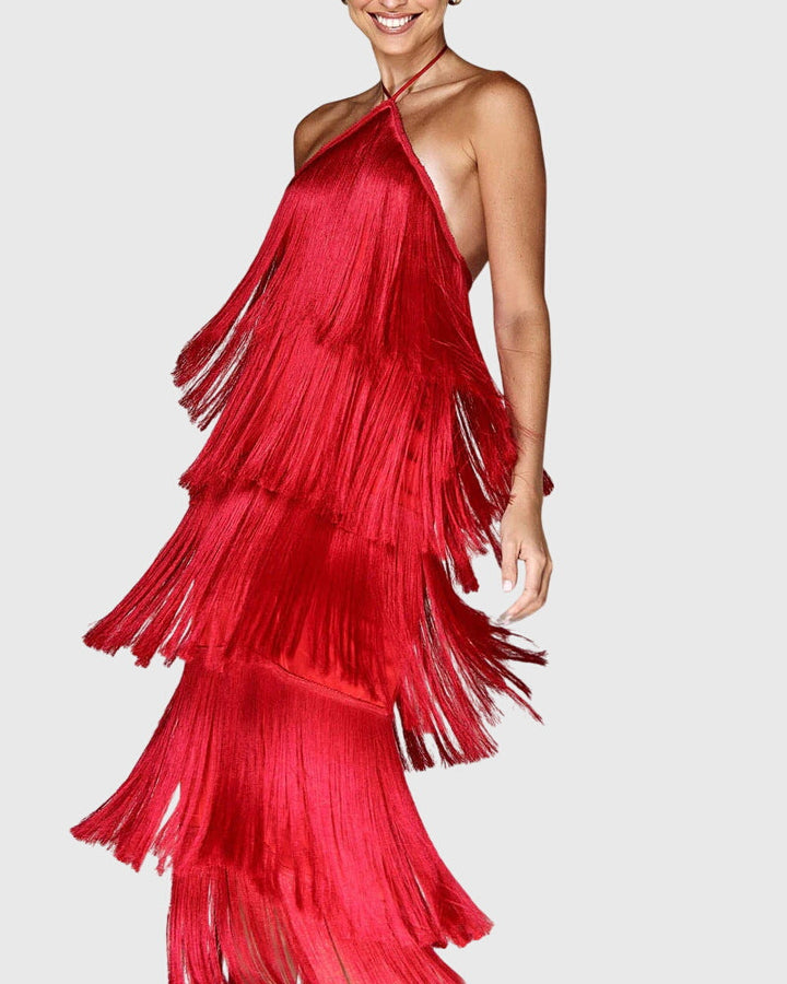 Women's Artiselle Tassel Dress - Halter Neck with Tassel Details
