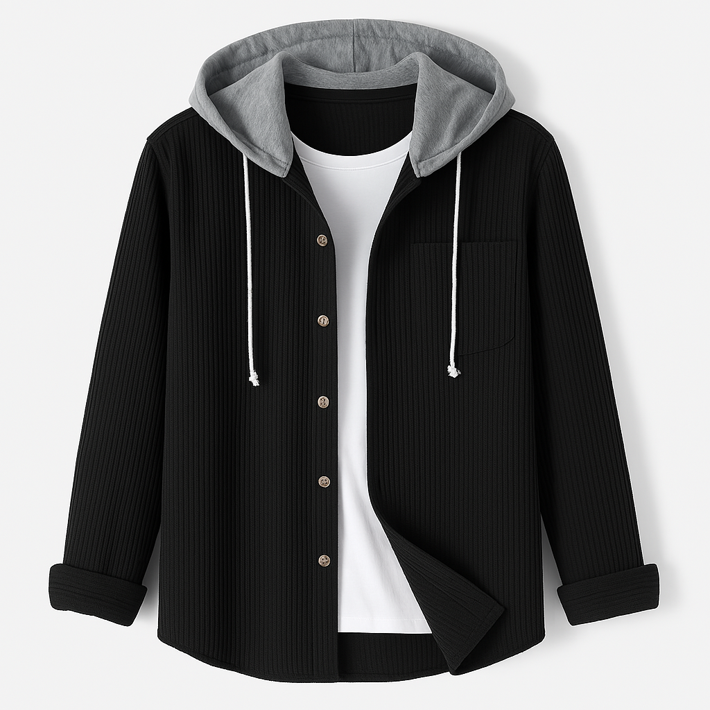 Men's Corduroy Button-Up Hoodie – Ridge Textured Layer – view 5