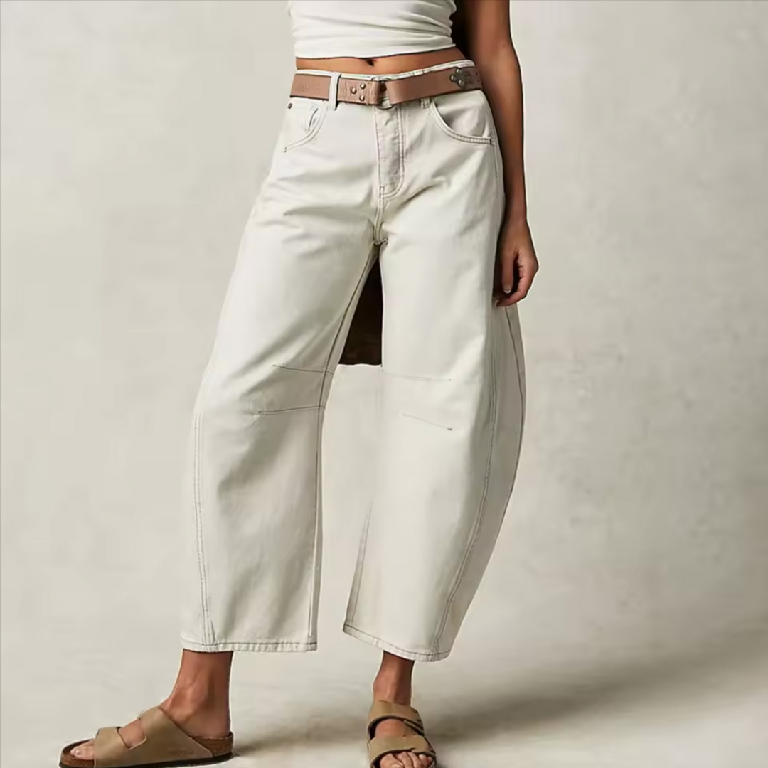 Women's Wide Leg Stretch Jeans – Relaxed Mid-Rise Ankle Length