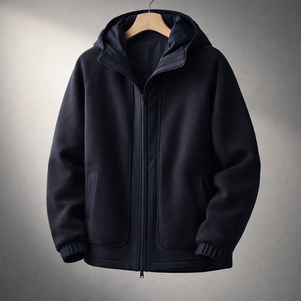 Men's Hooded Fleece Jacket – Two-Panel Layering Jacket with Pockets – Aquamarine