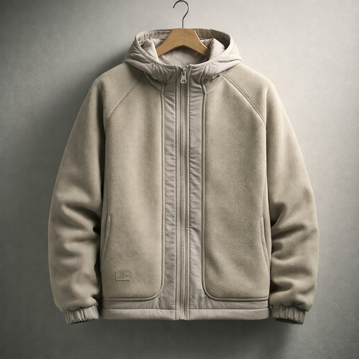 Men's Hooded Fleece Jacket – Two-Panel Layering Jacket with Pockets – Cream