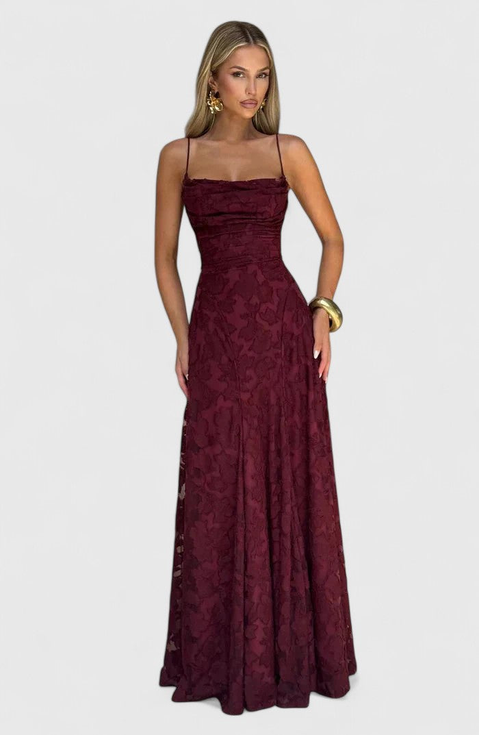 Women's Elegant Cowl Neck Maxi Dress - Wedding Guest