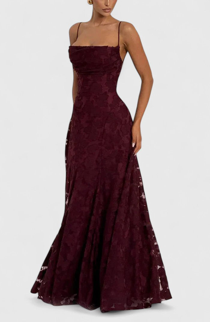 Women's Elegant Cowl Neck Maxi Dress - Wedding Guest