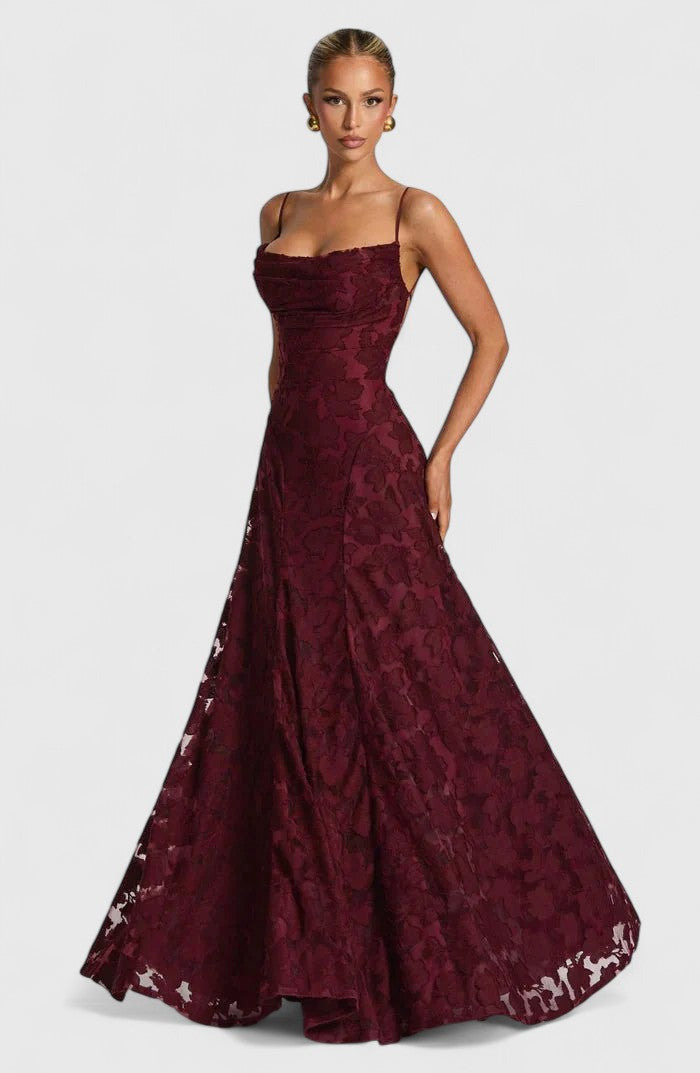 Women's Elegant Cowl Neck Maxi Dress - Wedding Guest
