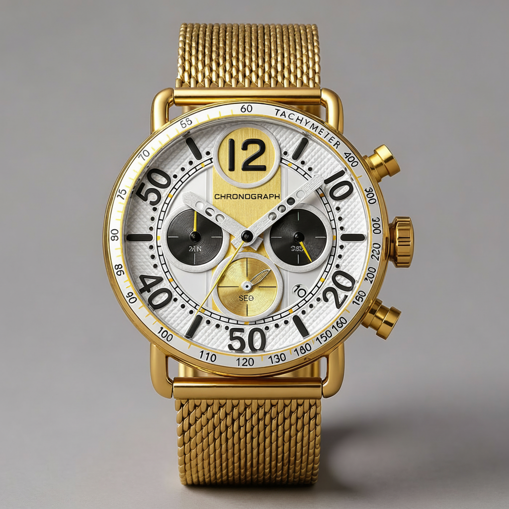 Men's Chronograph Watch 44mm – Gold-Tone Milanese Mesh Bracelet – Classic Sterling