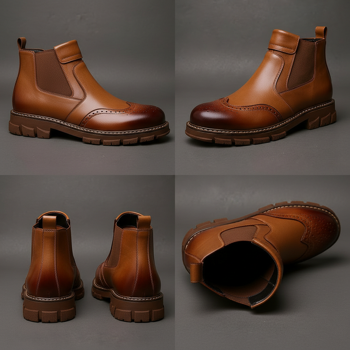 Men's Leather Chelsea Boots - Brogue Detail Winter Boots – view 4