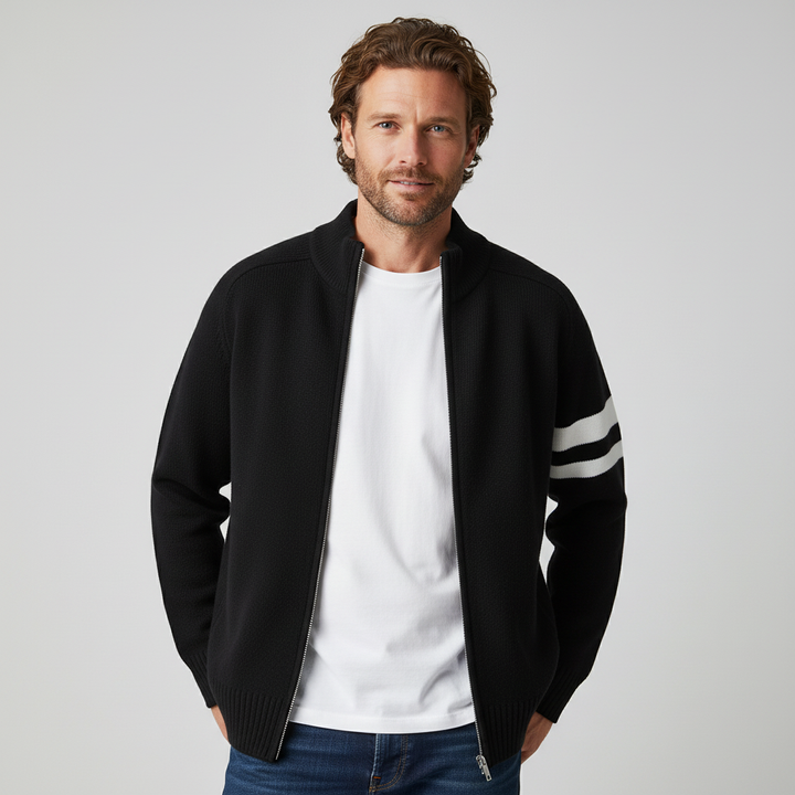 Men's Wool-Blend Zip Sweater - Varsity Knit Jumper Layer – view 9