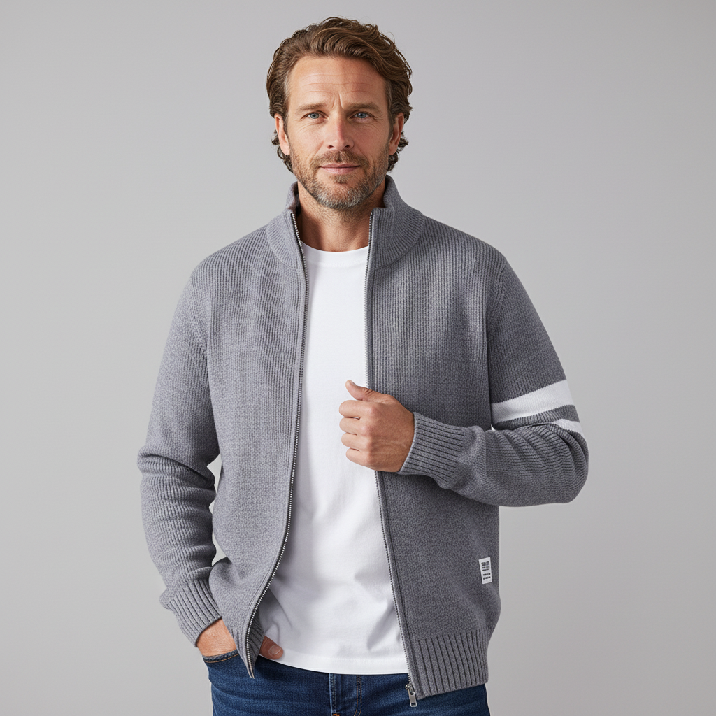 Men's Wool-Blend Zip Sweater - Varsity Knit Jumper Layer – view 5