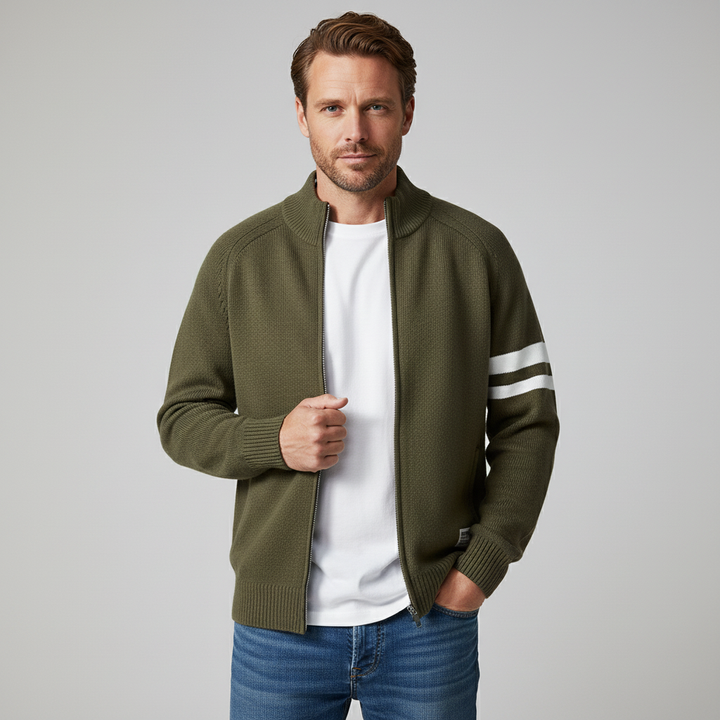 Men's Wool-Blend Zip Sweater - Varsity Knit Jumper Layer – view 7