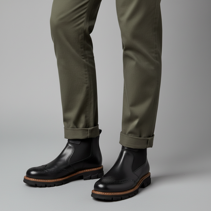 Men's Leather Chelsea Boots - Brogue Detail Winter Boots – view 6
