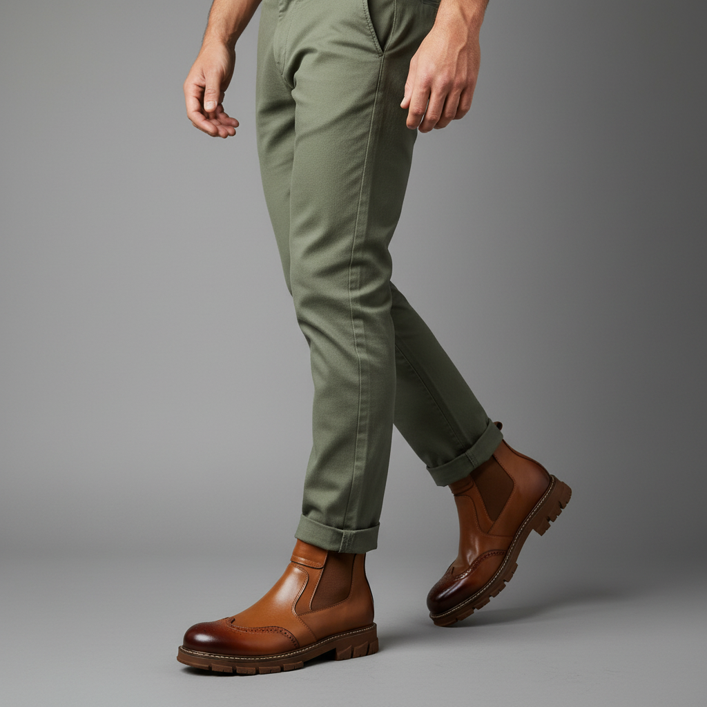 Men's Leather Chelsea Boots - Brogue Detail Winter Boots – view 3