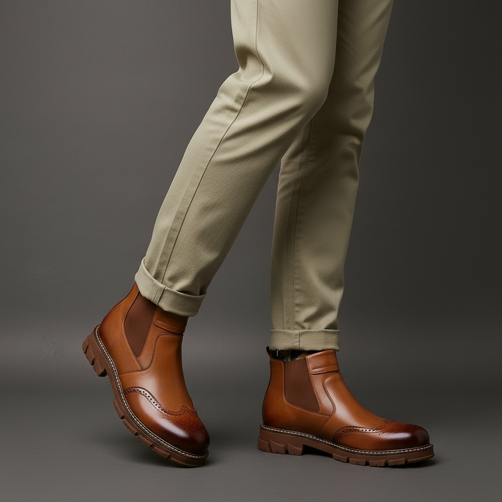 Men's Leather Chelsea Boots - Brogue Detail Winter Boots – view 2