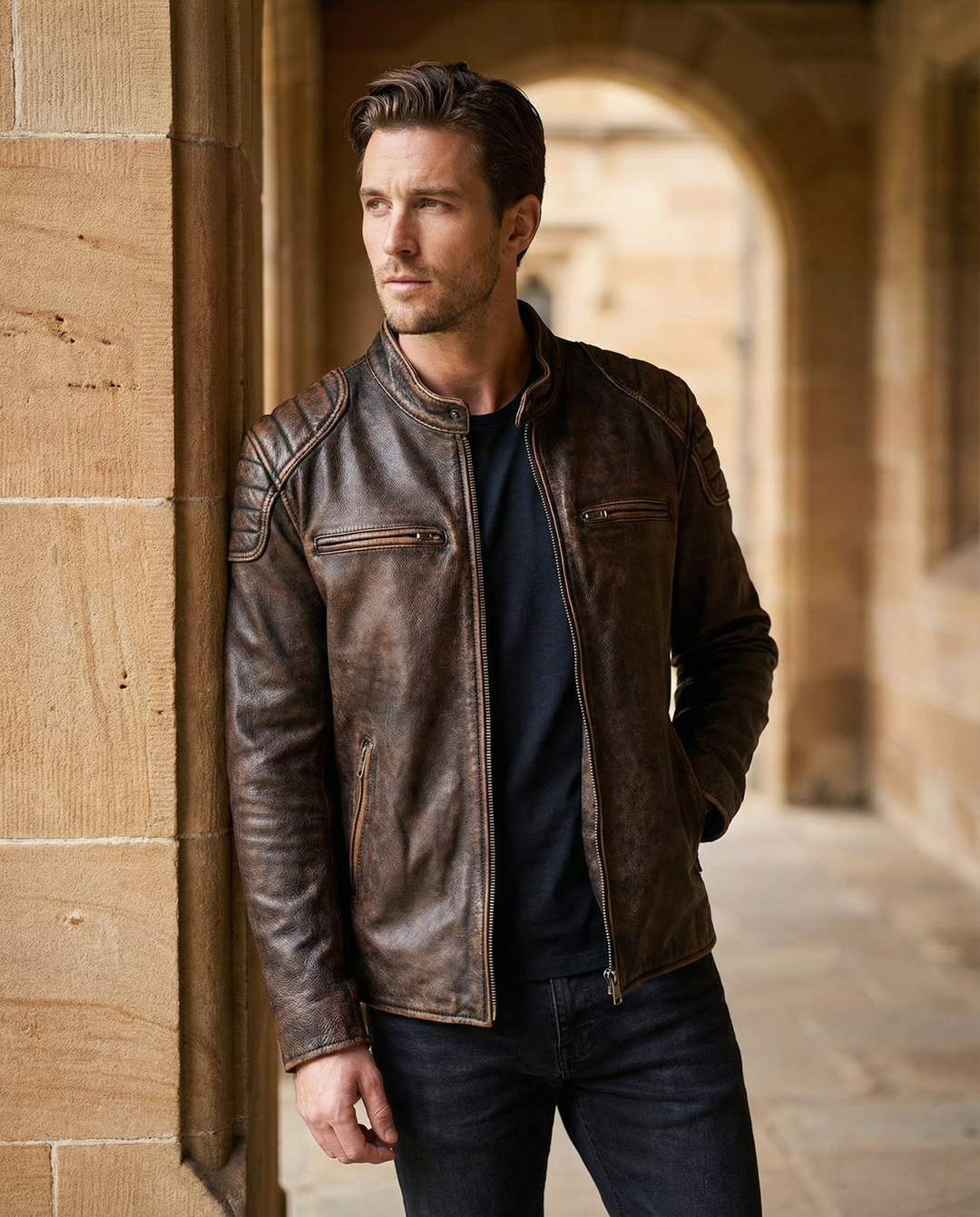 Men's Leather Moto Jacket - Full-Grain Biker Outerwear – view 4