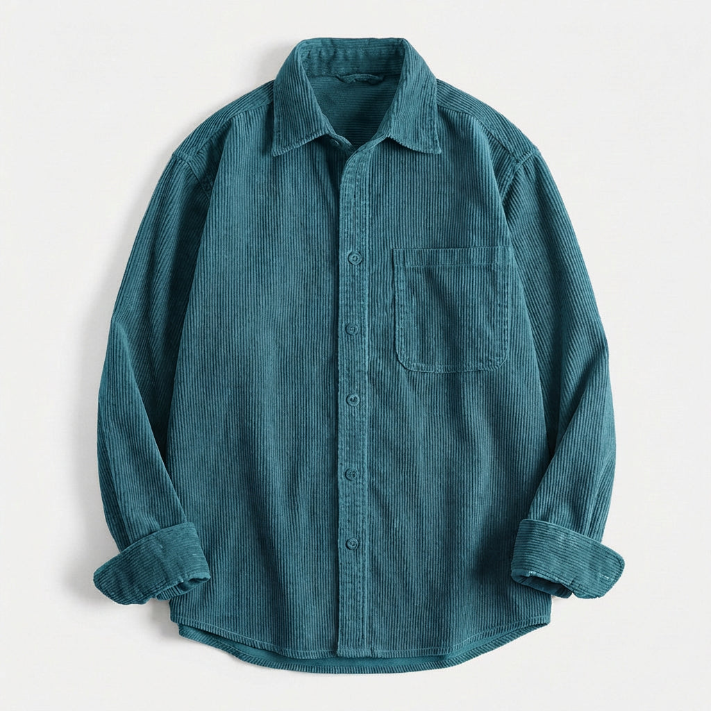 Men's Corduroy Overshirt – Soft Cotton Cord Shacket for Layering – Blue Spruce