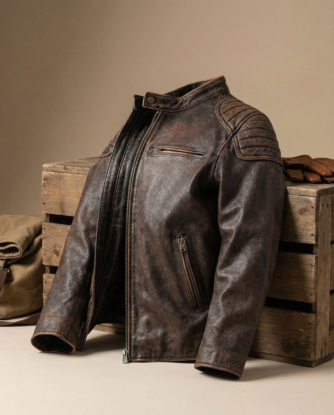 Men's Leather Moto Jacket - Full-Grain Biker Outerwear – view 6