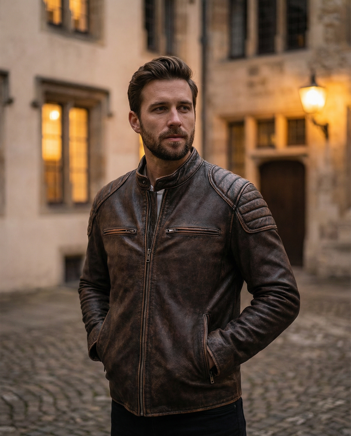 Men's Leather Moto Jacket - Full-Grain Biker Outerwear – view 3