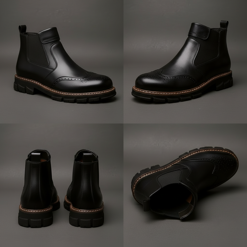 Men's Leather Chelsea Boots - Brogue Detail Winter Boots – view 7