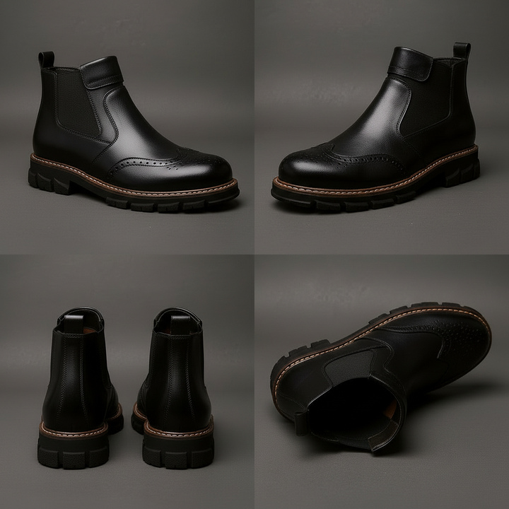 Men's Leather Chelsea Boots - Brogue Detail Winter Boots – view 7