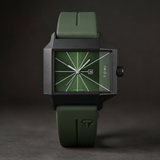 Men's Quartz Watch 39mm – Geometric Sunburst Dial, Silicone Strap