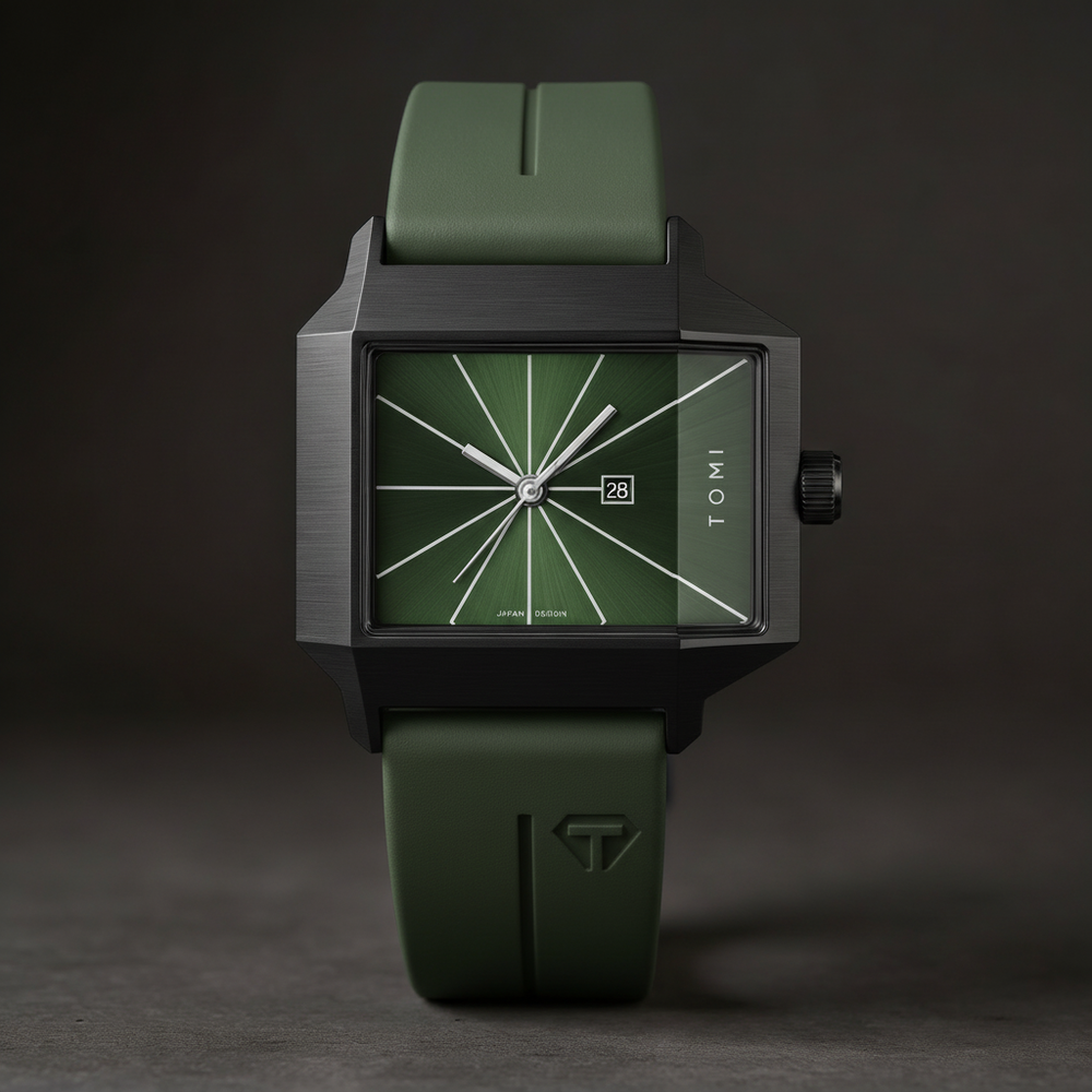 Men's Quartz Watch 39mm – Geometric Sunburst Dial – Silicone Strap