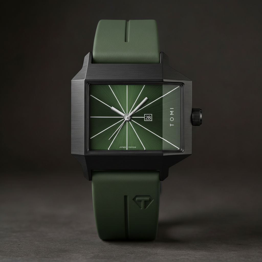 Men's Quartz Watch 39mm – Geometric Sunburst Dial – Silicone Strap