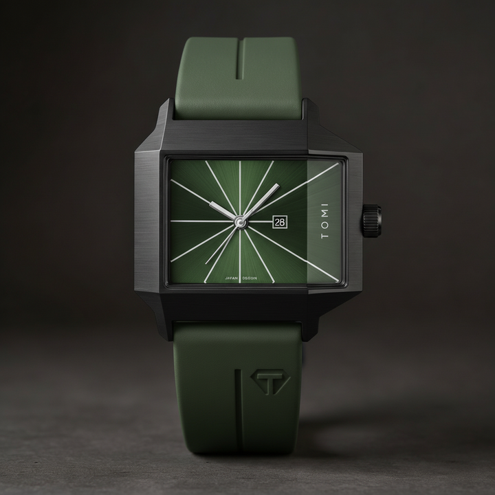 Men's Quartz Watch 39mm – Geometric Sunburst Dial – Silicone Strap