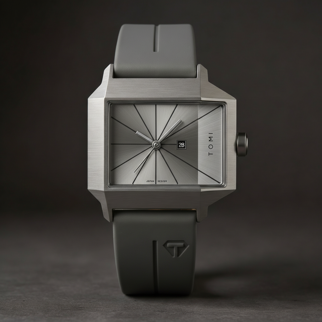 Men's Quartz Watch 39mm – Geometric Sunburst Dial – Silicone Strap – Slate Gray
