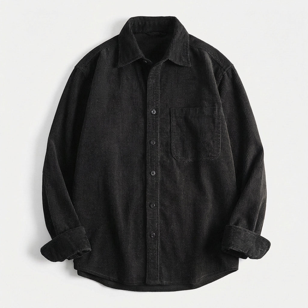 Men's Corduroy Overshirt – Soft Cotton Cord Shacket for Layering – Black