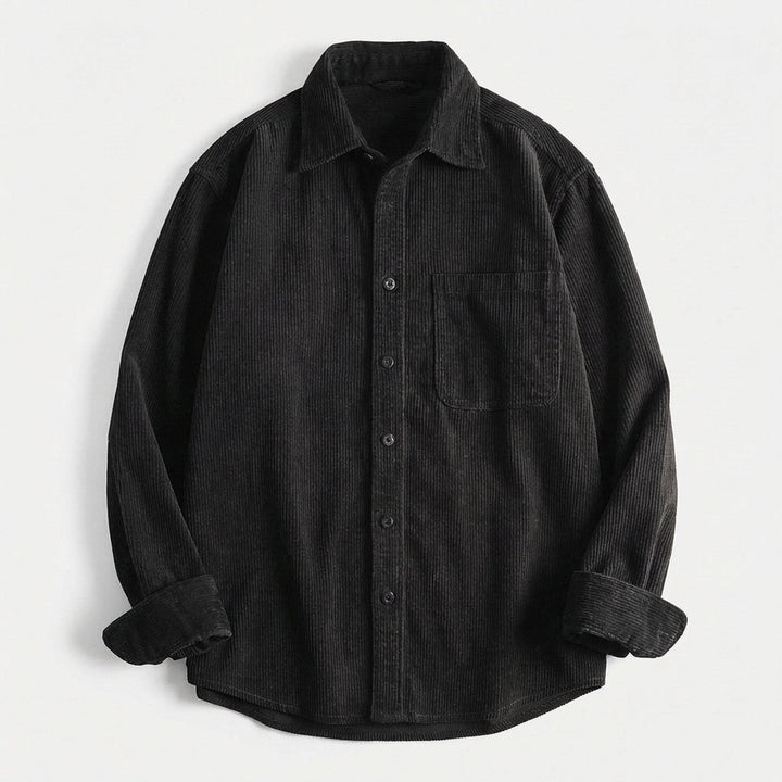 Men's Corduroy Overshirt – Soft Cotton Cord Shacket for Layering – Black