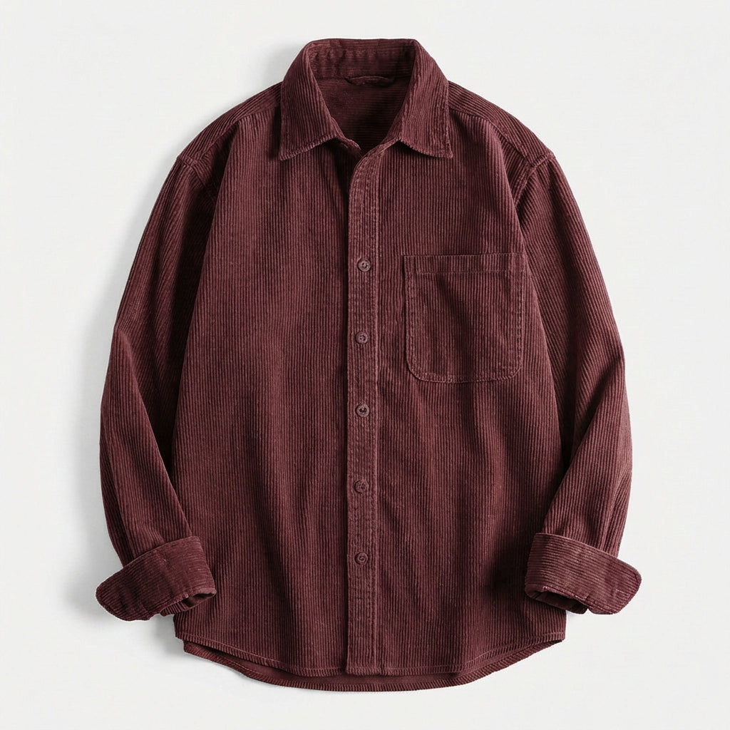 Men's Corduroy Overshirt – Soft Cotton Cord Shacket for Layering – Cabernet