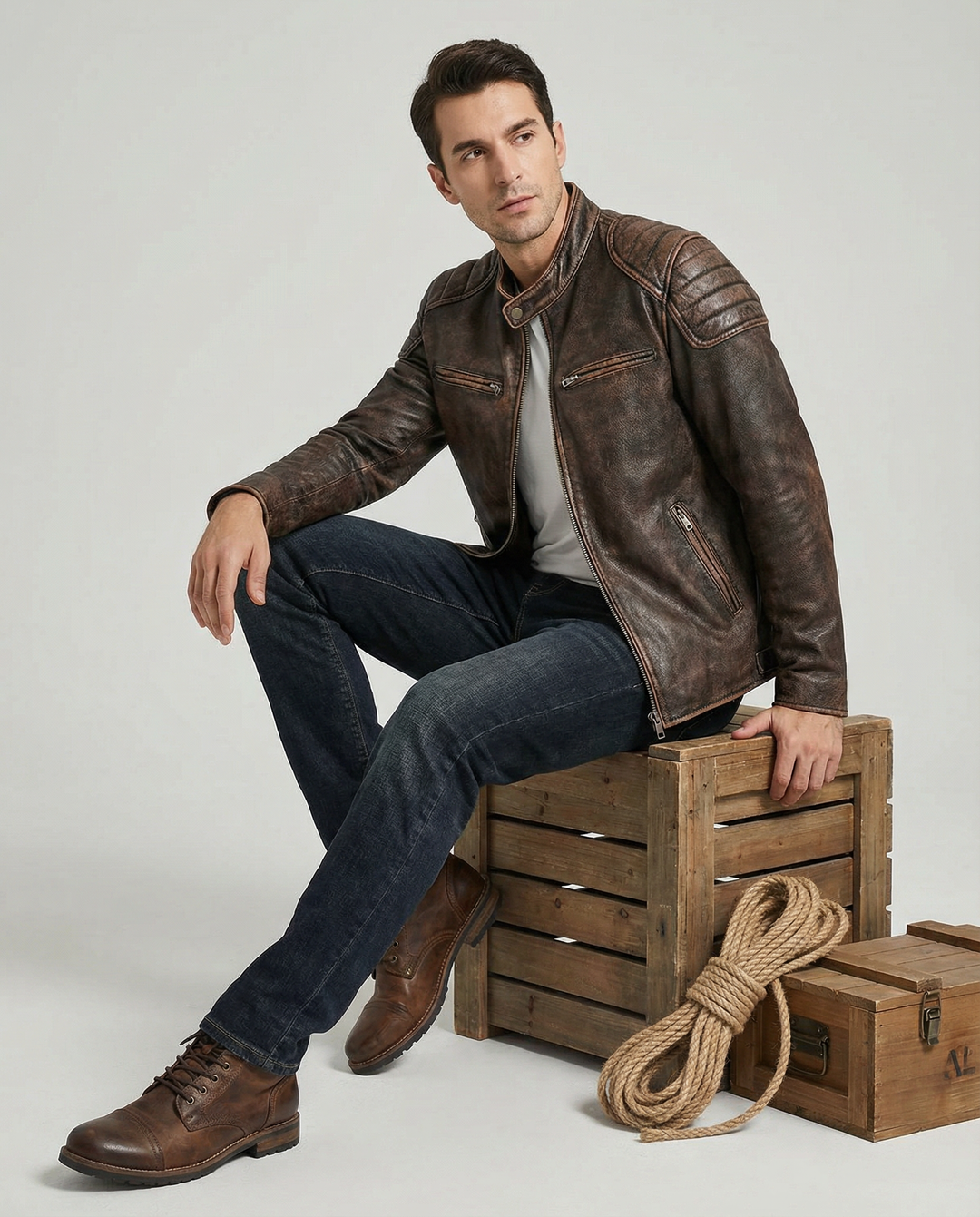 Men's Leather Moto Jacket - Full-Grain Biker Outerwear – view 2