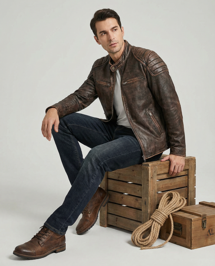 Men's Leather Moto Jacket - Full-Grain Biker Outerwear – view 2