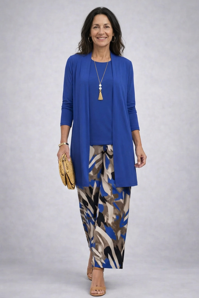 Women's Neutral Patterned Three-Piece Set - Elegant & Polished
