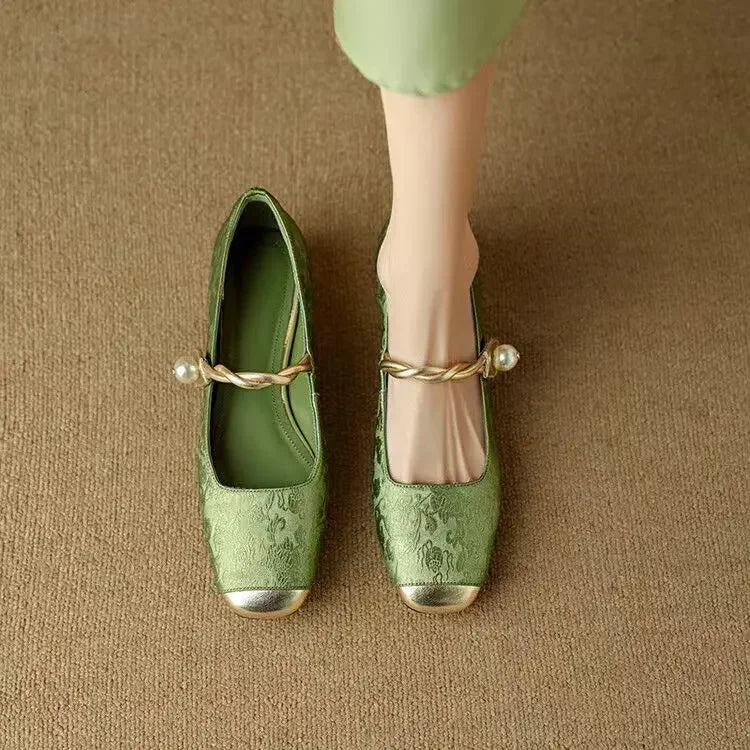 Women's Pearl Strap Pumps – Verona Embellished Low Heel Shoes