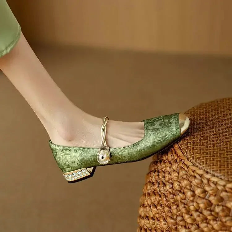 Women's Pearl Strap Pumps – Verona Embellished Low Heel Shoes