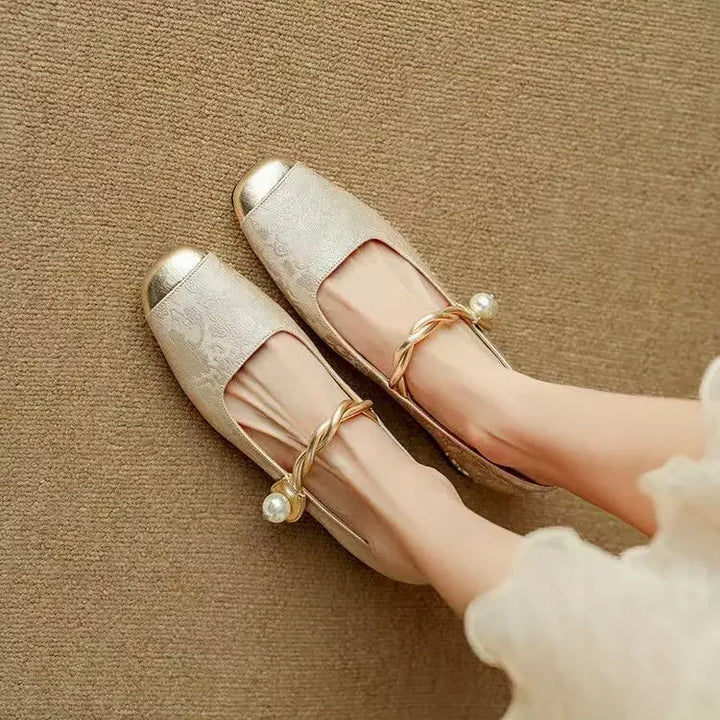 Women's Pearl Strap Pumps – Verona Embellished Low Heel Shoes