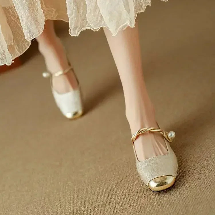 Women's Pearl Strap Pumps – Verona Embellished Low Heel Shoes