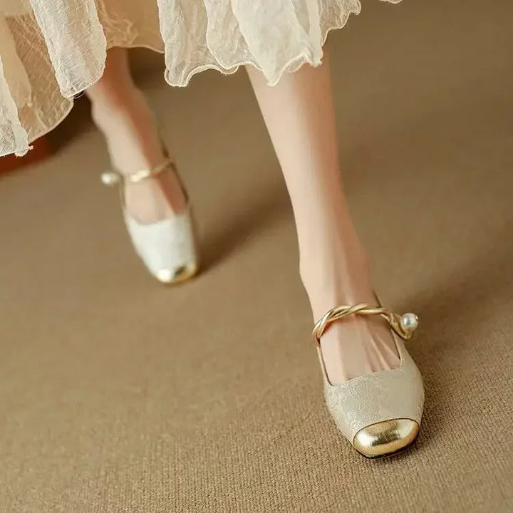 Women's Pearl Strap Pumps – Verona Embellished Low Heel Shoes