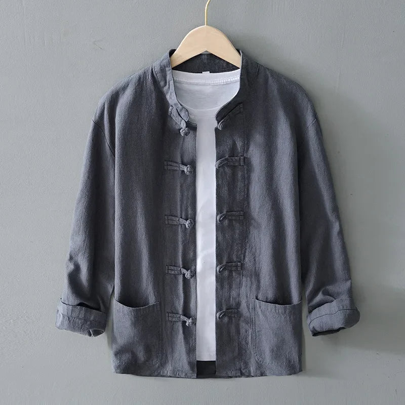 Men's Linen Mandarin Collar Shirt – Cotton-Linen Summer Shirt – view 2