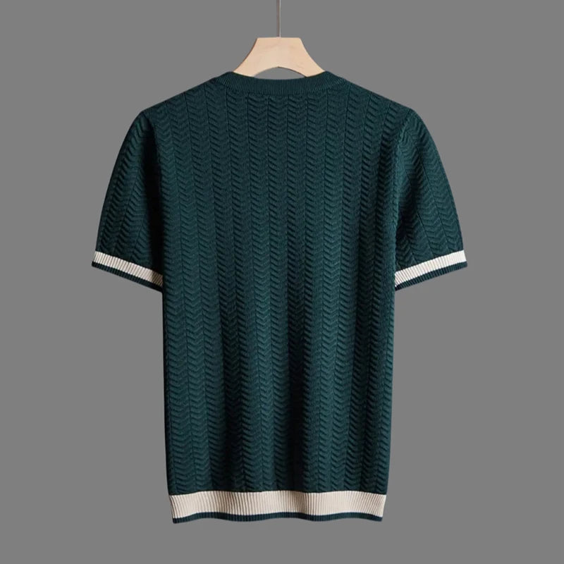 Men's Chevron Knit Tee – Textured Jacquard Smart Casual Top – view 5