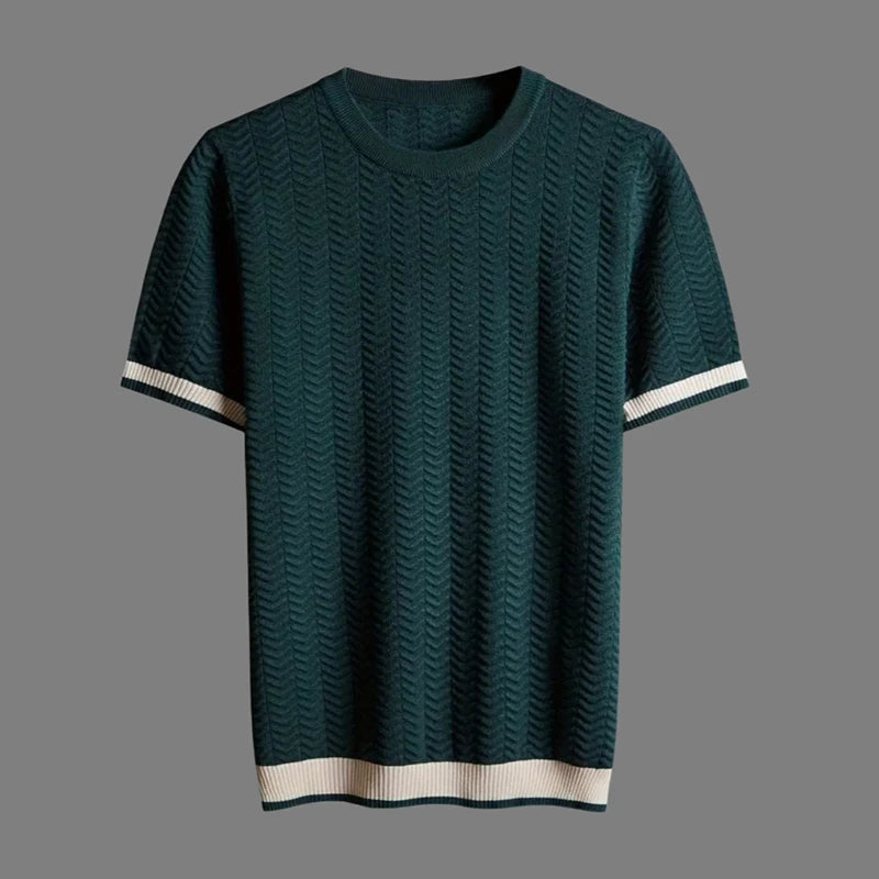 Men's Chevron Knit Tee – Textured Jacquard Smart Casual Top – view 2