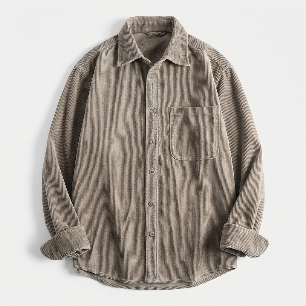 Men's Corduroy Overshirt – Soft Cotton Cord Shacket for Layering – Ashen Grey