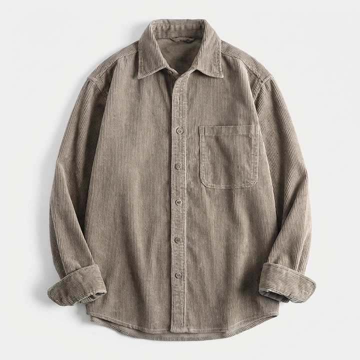 Men's Corduroy Overshirt – Soft Cotton Cord Shacket for Layering – Ashen Grey