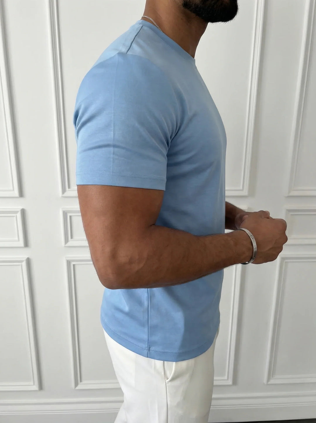 Men's Mercerised Cotton T-Shirt – Sky Blue Slim Fit Essential – view 4